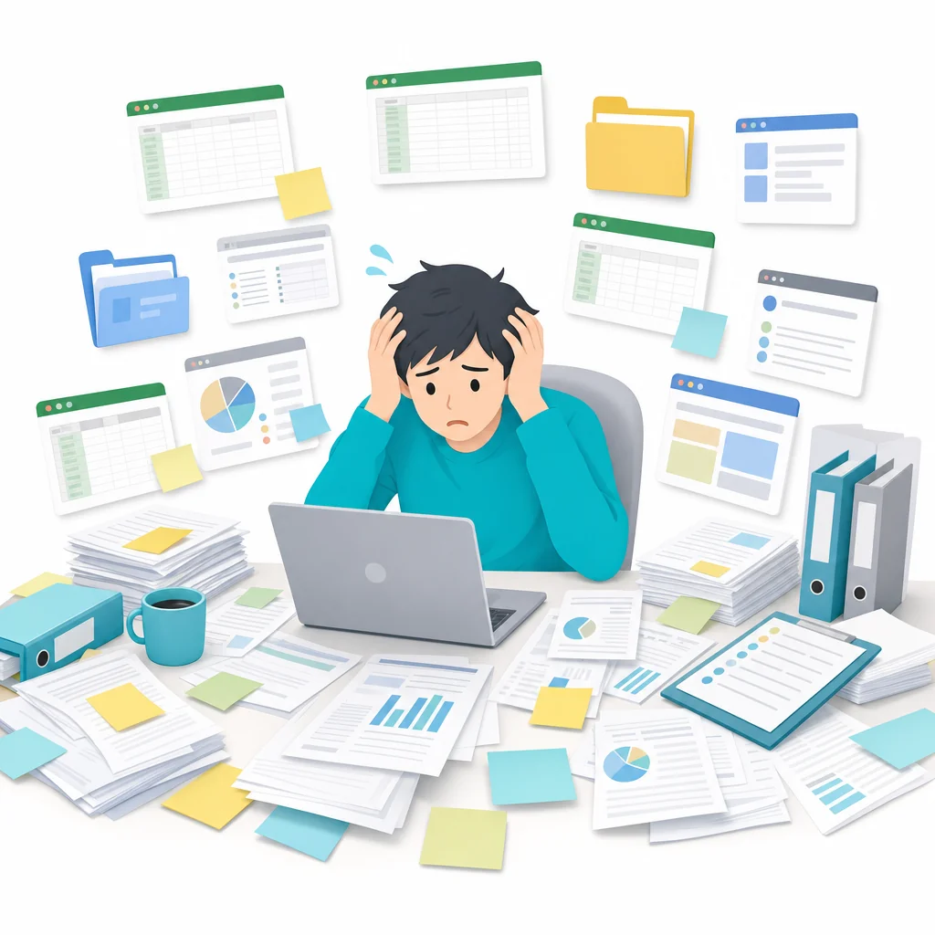 情報がいくつものアプリやExcelに散らばっていて、管理が面倒